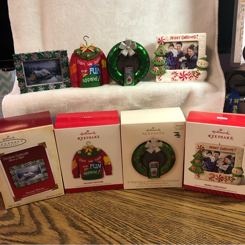 Hallmark random Christmas ornaments bundle Thomas Kinkade ugly sweater